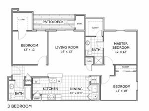 2D floor plan image of 3 bedroom apartment home