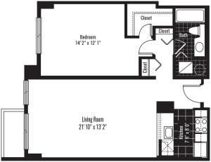 768 square foot one bedroom one bath apartment floorplan image