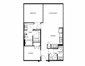 1 Bedroom 1.5 Bath with Study