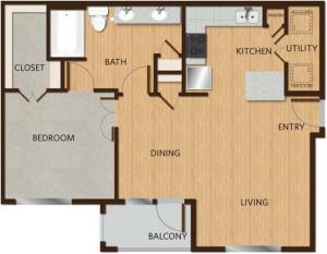 One Bedroom Floor Plan | Apartments in Kyle TX | Oaks of Kyle Apartments