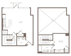 1061 square foot one bedroom two bath loft apartment floorplan image