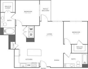 Two Bedroom Two Bath (1,163 SF)