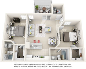 Boxwood 2 bedroom 2 bathrooms floor plan with premium finishes and quartz counter tops