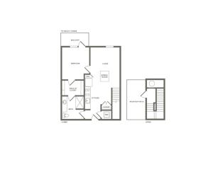 815 to 860 square foot one bedroom one bath with rooftop patio apartment floorplan image