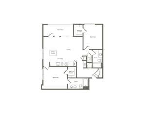 1209 square foot two bedroom two bath apartment floorplan image