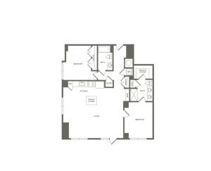 1246 square foot two bedroom two bath apartment floorplan image