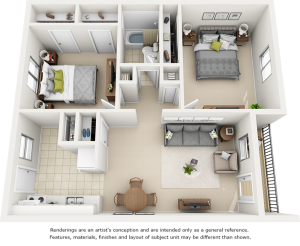 Grotto 2 bedrooms 1 bathroom with enhanced finishes floor plan