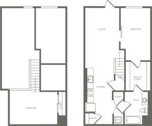 1083 square foot two bedroom one bath loft floor plan image