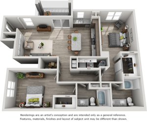 Saratoga 2 bedrooms and 2 bathrooms floor plan