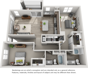 Arlington 2 bedrooms and 2 bathrooms floor plan