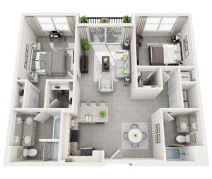 St. Vincent two bedroom two bathroom 3D floor plan