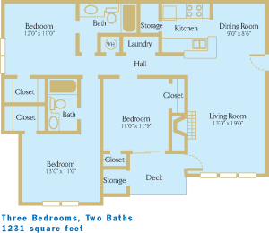 3 Bed / 2 Bath, 1231sf