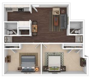 2 bed, 2 bath floorplan is 930 sq. ft.