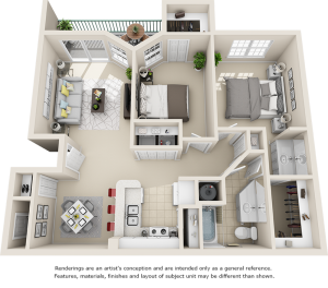 Palermo 2 bedrooms 1 bathroom floor plan