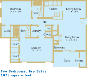 2Bed / 2Bath, 1079sf