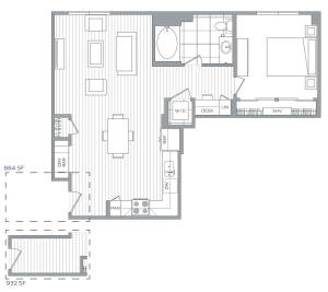 M - 1 Bedroom / 1 Bath