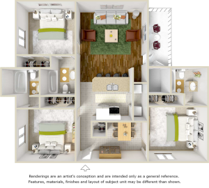 Apache 3 bedrooms 3 bathrooms floor plan