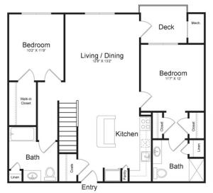 Two Bedroom Two Bath with Loft (1363 SF) | First Floor