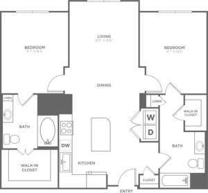 Two Bedroom Two Bath (1,193 SF)