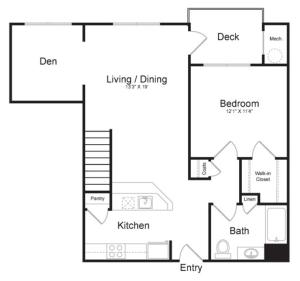 One Bedroom One Bath with Loft and Den (1087 SF) | First Floor