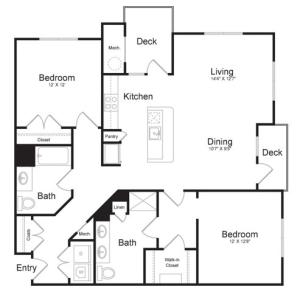 Two Bedroom Two Bath (1280 SF)