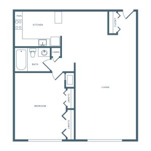 860 square foot renovated one bedroom one bath apartment floorplan image