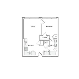 674-677 square foot one bedroom one bath apartment floorplan image