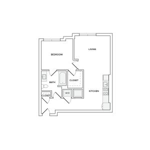 692-707 square foot one bedroom one bath apartment floorplan image