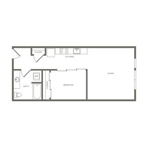 One bedroom ranging from 652 to 654 square feet one bath apartment floorplan image