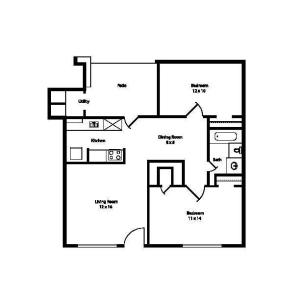 Two Bedroom/ One Bath 866 SqFt