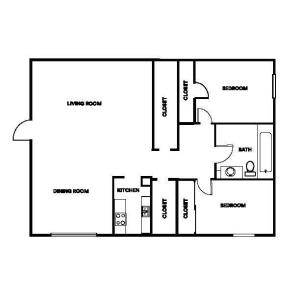 Two Bedroom/One Bath 1036 Sq Ft