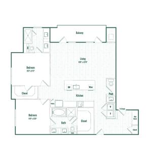 B3a | 2 bed 2.5 bath | 1341 sq ft