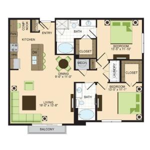 B1 | 2 bed 2 bath | 1249 sq ft