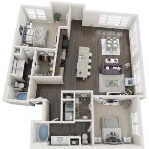 Brookmore | Two Bedrooms | Two Bathrooms | 1377 sqft | Full Sized Washer/Dryer | Two Walk-in Closets | Large Kitchen Island