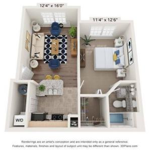 Amelia 569 square feet One Bedroom One Bathroom Floor Plan