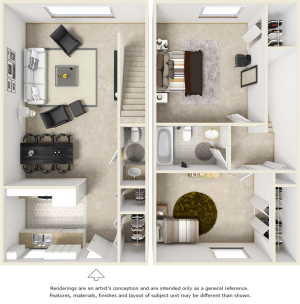 The Bay 2 bedrooms 1.5 bathrooms floor plan