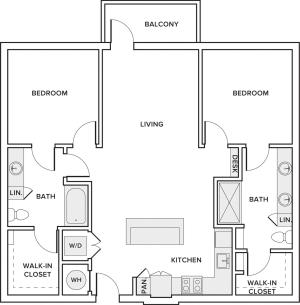 1136 sqft 2-bed 2-bath apartment