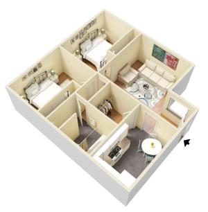 2 bed, 1 bath floorplan is 898 sq. ft.