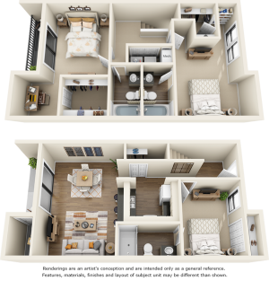 Cypress 3 bedrooms 3 bathrooms floor plan with modern finishes, stone countertops and double balcony