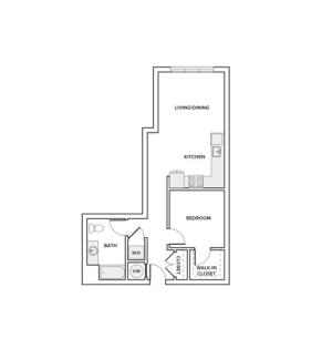 695 square foot one bedroom one bath apartment floorplan image