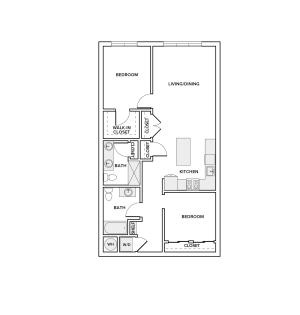 1032 square foot two bedrooms two baths apartment floorplan image