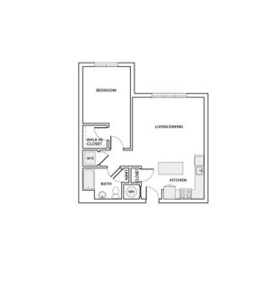 766  square foot one bedroom one bath apartment floorplan image