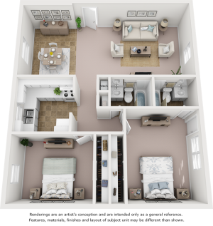 Windmill floor plan with 2 bedrooms, 2 bathroom and enhanced finishes