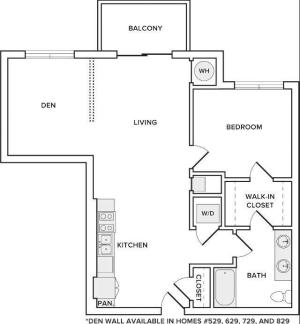 892 square foot one bedroom den one bath apartment floorplan image