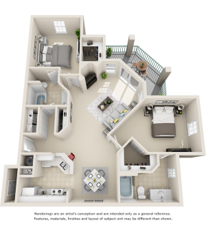 Tuscan 2 bedrooms 2 bathrooms floor plan