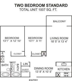 Two Bedroom | Two Bathroom | 1007sqft  | Apartments In Charlotte NC | Charlotte Woods