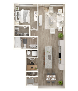 1A Floor Plan | 1 Bedroom with 1 Bath | 895 Square Feet | The Alton Jefferson Park | Apartment Homes