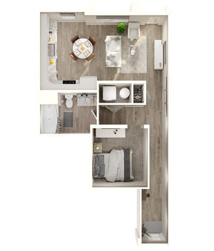 SE Floor Plan | Studio with 1 Bath | 703 Square Feet | The Alton Jefferson Park | Apartment Homes