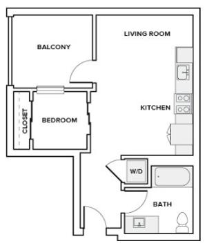 492 square foot one bedroom one bath apartment floorplan image