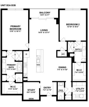 B3A | 2 Bed 2.5 Bath | from 1832 square feet